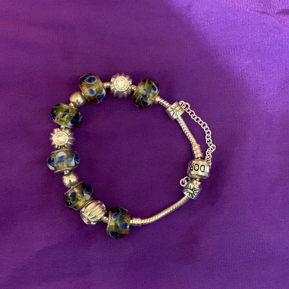 Pandora Jewelry - Pandora bracelet with charms, glass beads and stopper